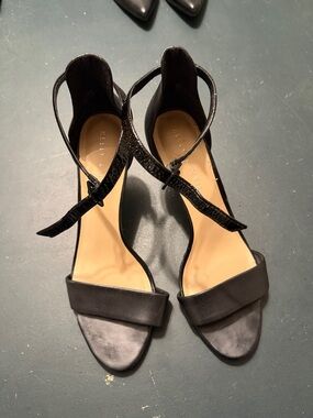 Kelly & Katie Black Open-Toe Ankle-Strap Heels